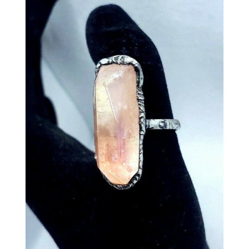 Trade w Christine 🐉 Hand Crafted Pink Aura Quartz Crystal Stainless steel ring - Picture 3 of 12